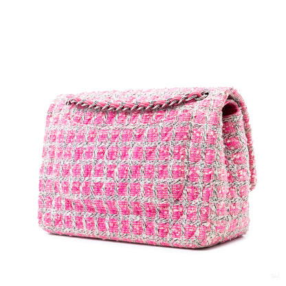Second hand Chanel Classic Double Flap Jumbo Tweed Handbag Pink - Tabita Bags