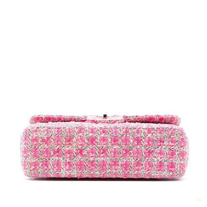Second hand Chanel Classic Double Flap Jumbo Tweed Handbag Pink - Tabita Bags