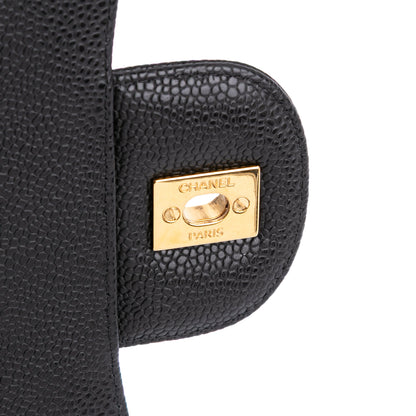 Second hand Chanel Classic Double Flap Maxi Caviar Leather Quilted Shoulder Bag Black - Tabita Bags