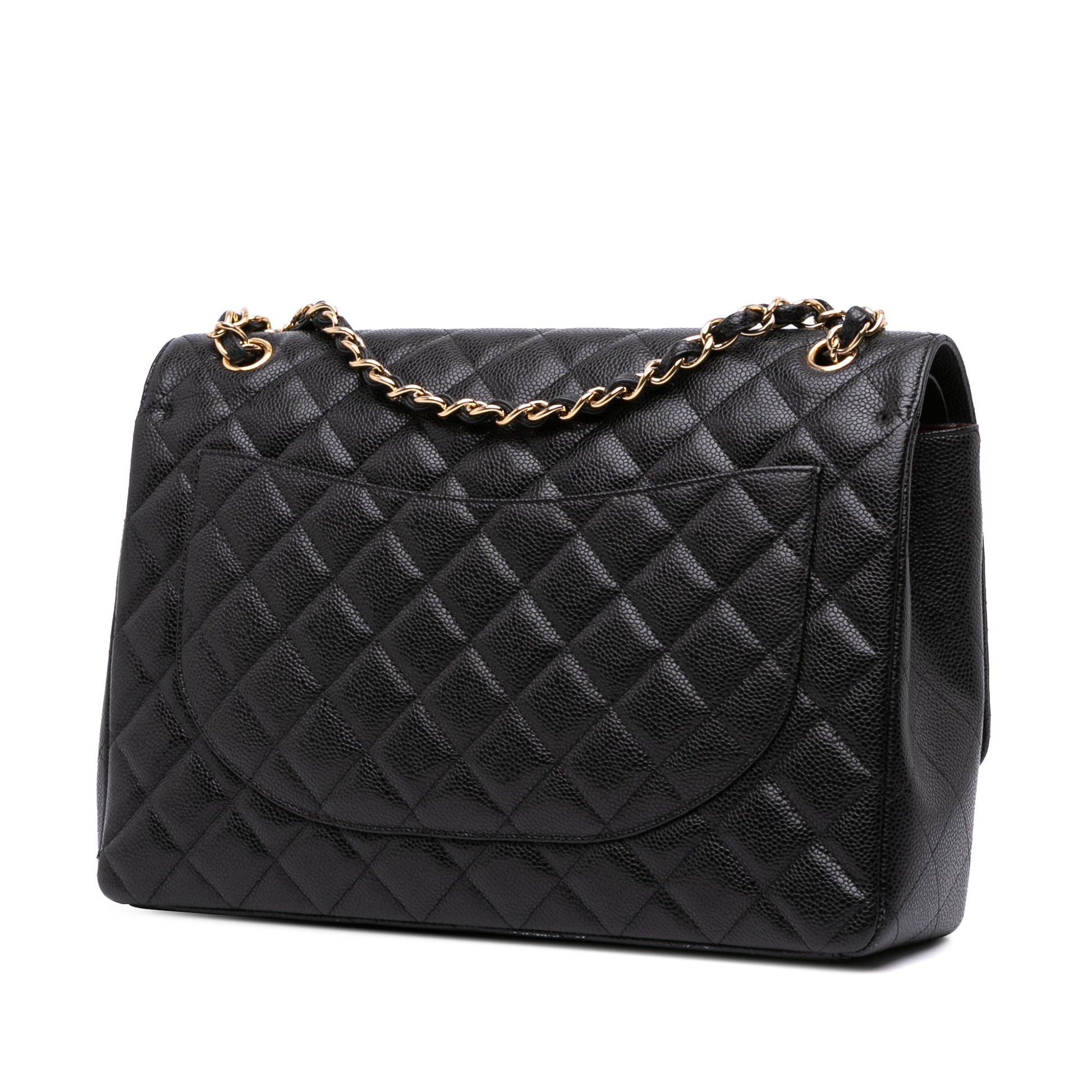 Second hand Chanel Classic Double Flap Maxi Caviar Leather Quilted Shoulder Bag Black - Tabita Bags