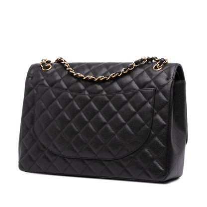 Second hand Chanel Classic Double Flap Maxi Caviar Leather Quilted Shoulder Bag Black - Tabita Bags