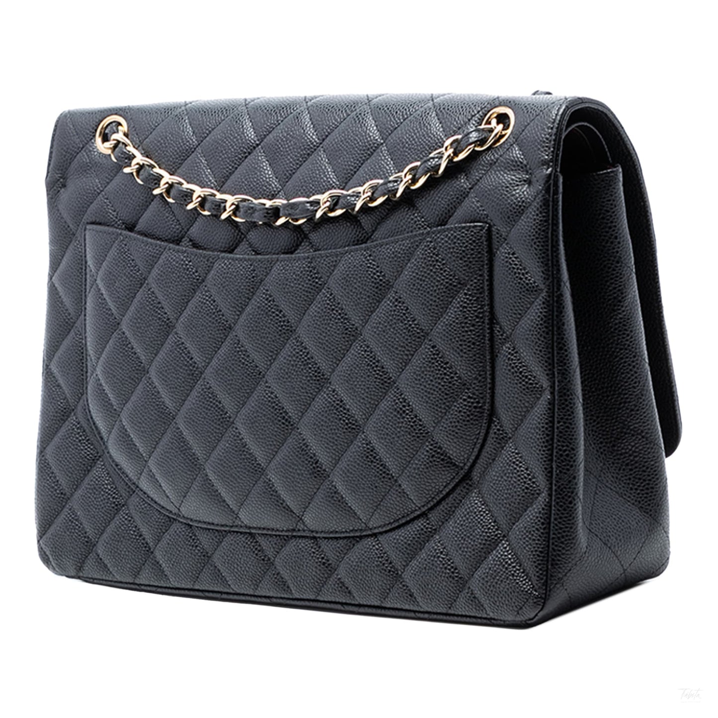 Second hand Chanel Classic Double Flap Maxi Caviar Leather Quilted Shoulder Bag Black - Tabita Bags