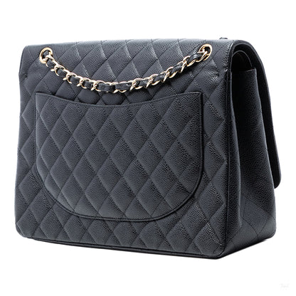 Second hand Chanel Classic Double Flap Maxi Caviar Leather Quilted Shoulder Bag Black - Tabita Bags