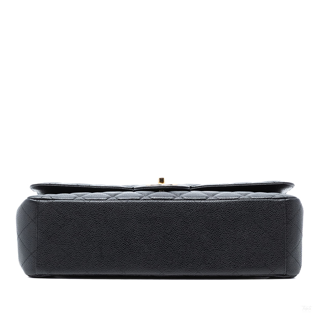 Second hand Chanel Classic Double Flap Maxi Caviar Leather Quilted Shoulder Bag Black - Tabita Bags