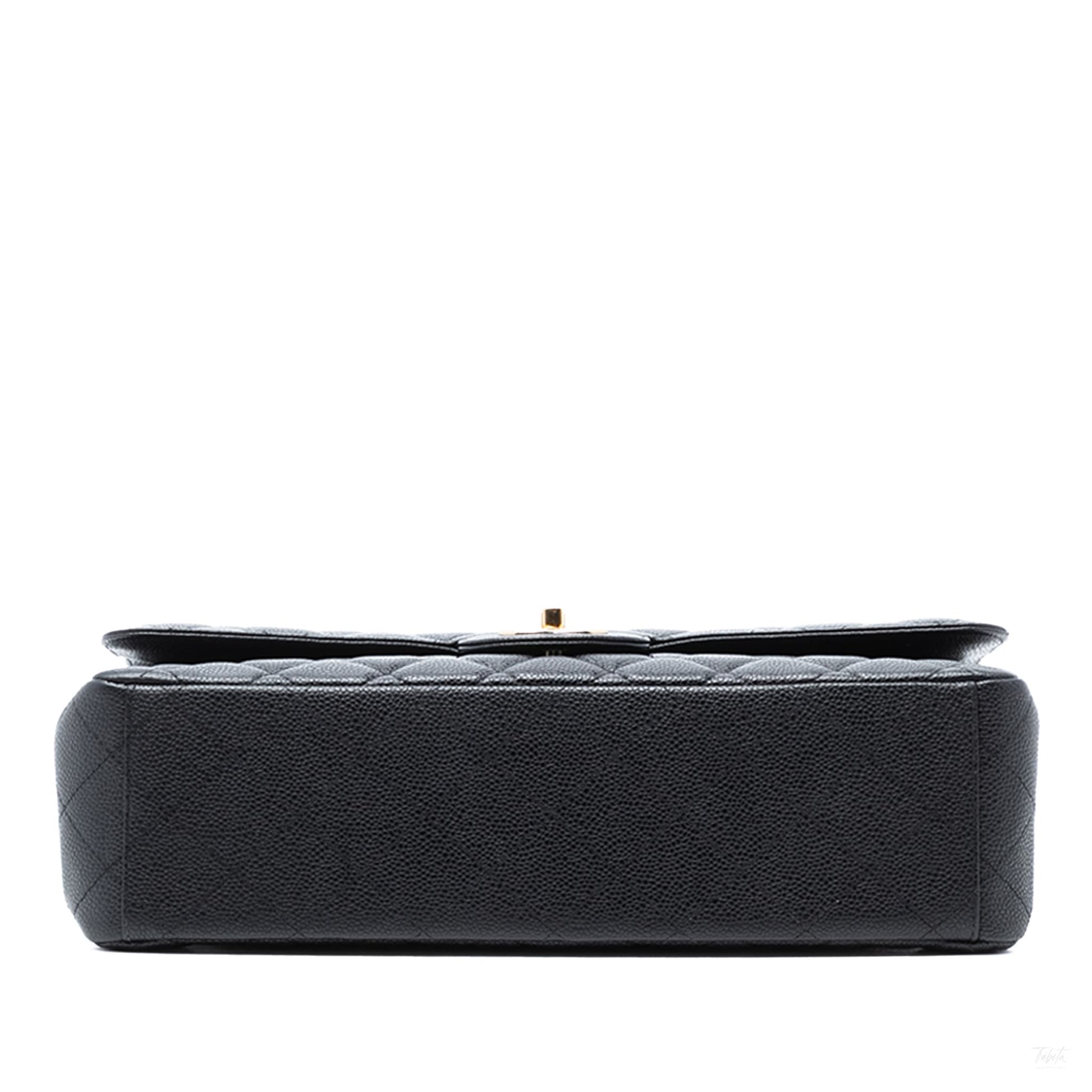 Second hand Chanel Classic Double Flap Maxi Caviar Leather Quilted Shoulder Bag Black - Tabita Bags