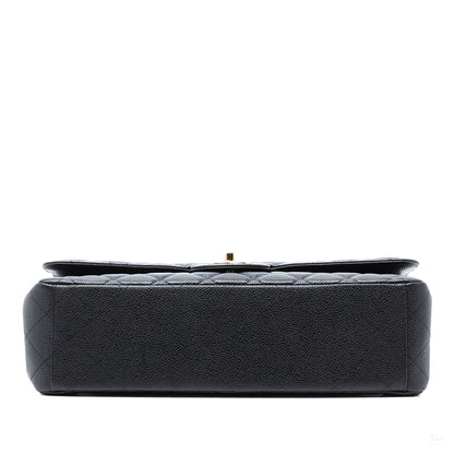 Second hand Chanel Classic Double Flap Maxi Caviar Leather Quilted Shoulder Bag Black - Tabita Bags