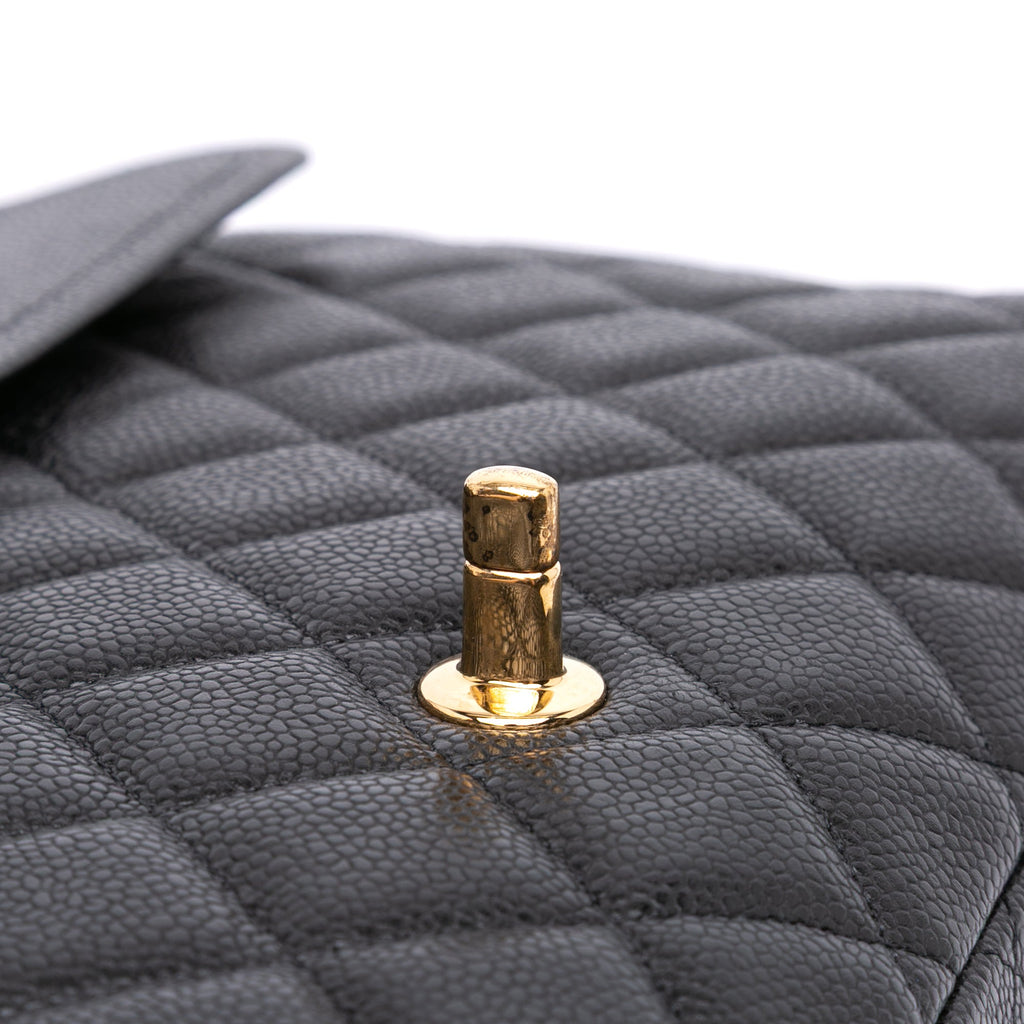 Second hand Chanel Classic Double Flap Maxi Caviar Leather Quilted Shoulder Bag Black - Tabita Bags