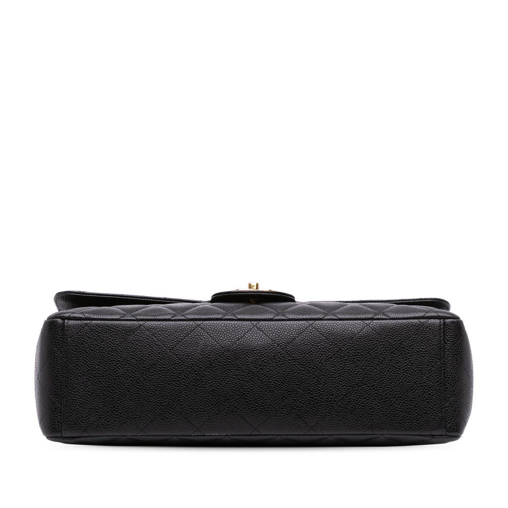 Second hand Chanel Classic Double Flap Maxi Caviar Leather Quilted Shoulder Bag Black - Tabita Bags