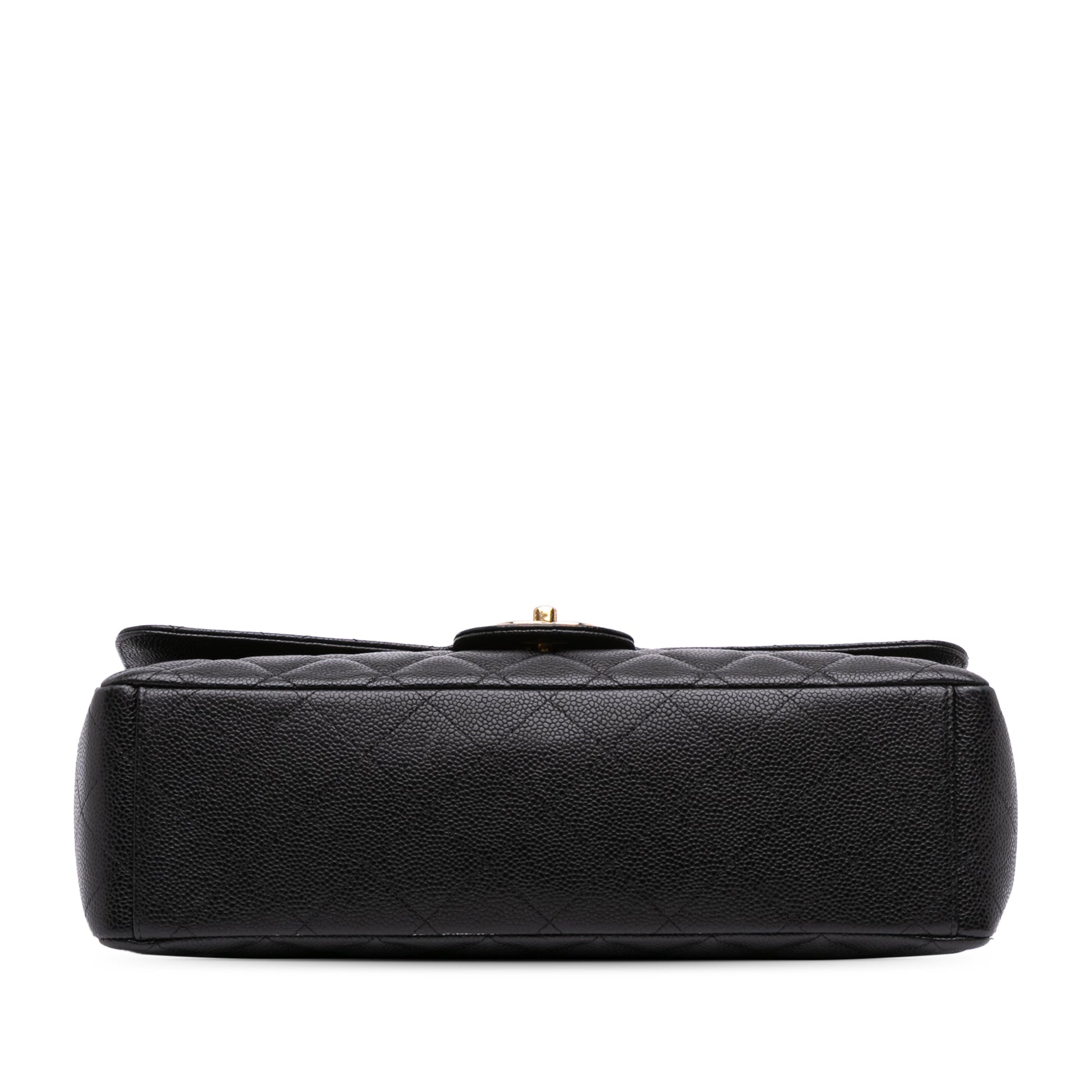 Second hand Chanel Classic Double Flap Maxi Caviar Leather Quilted Shoulder Bag Black - Tabita Bags