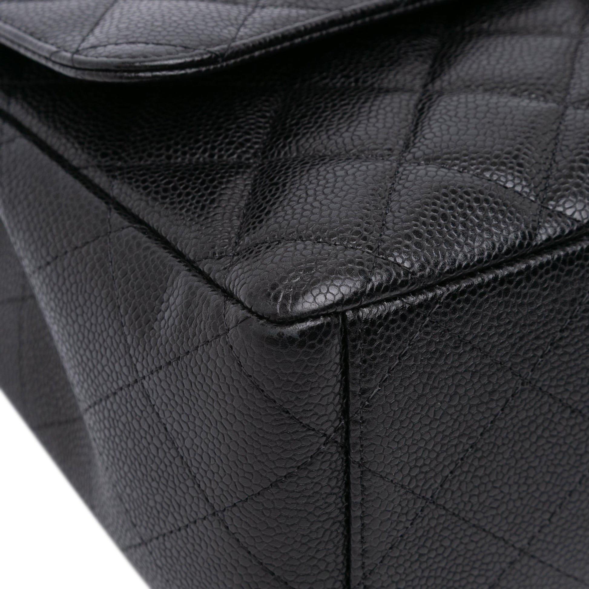 Second hand Chanel Classic Double Flap Maxi Caviar Leather Quilted Shoulder Bag Black - Tabita Bags