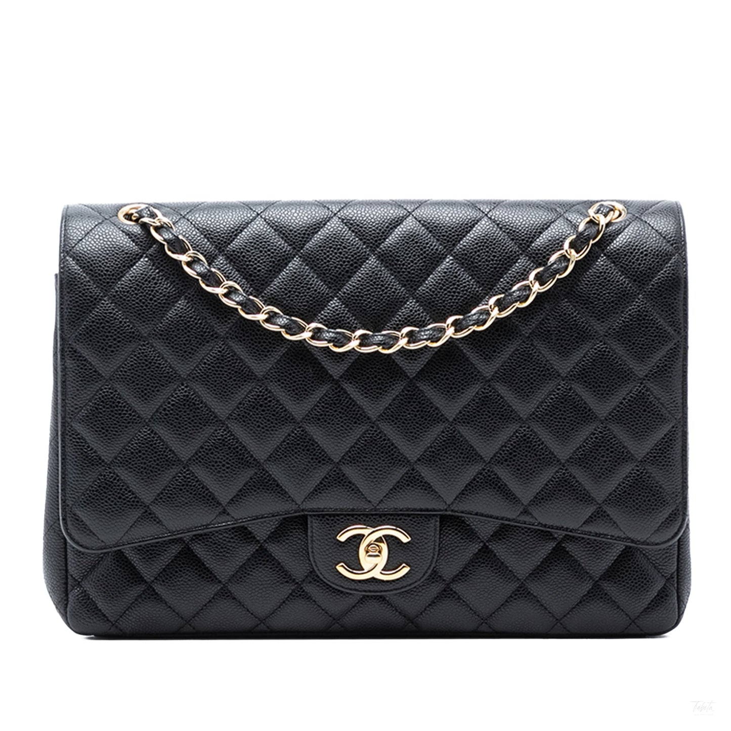Second hand Chanel Classic Double Flap Maxi Caviar Leather Quilted Shoulder Bag Black - Tabita Bags