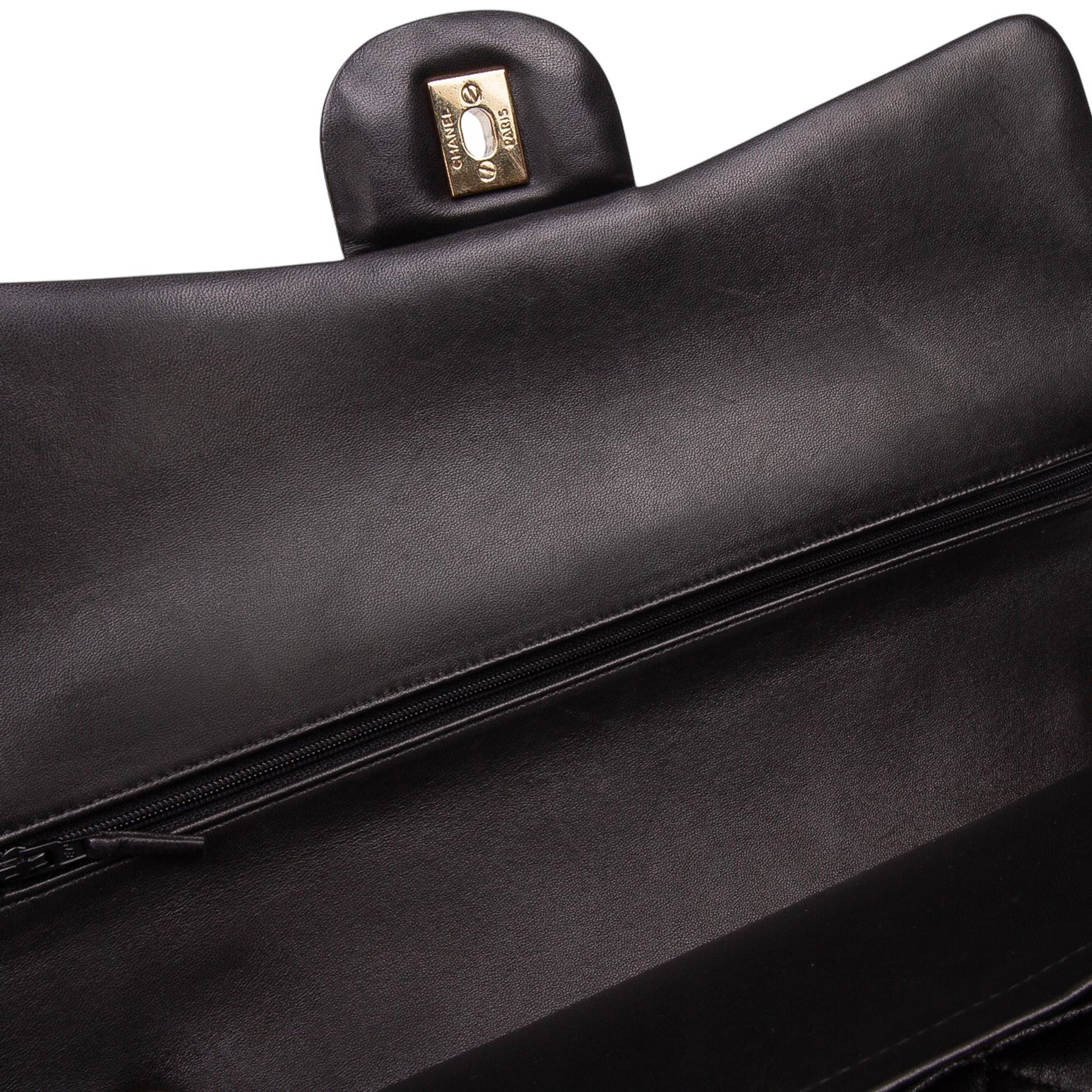 Second hand Chanel Classic Double Flap Maxi Lambskin Leather Chevron Shoulder Bag Black - Tabita Bags