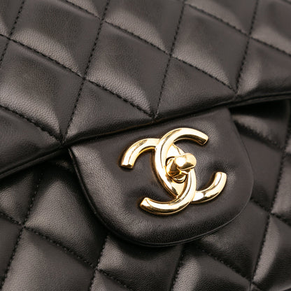 Second hand Chanel Classic Double Flap Maxi Lambskin Leather Chevron Shoulder Bag Black - Tabita Bags