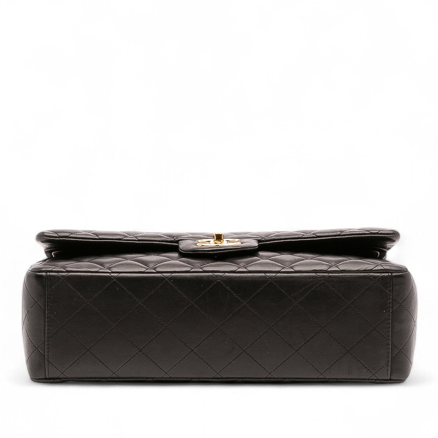 Second hand Chanel Classic Double Flap Maxi Lambskin Leather Chevron Shoulder Bag Black - Tabita Bags