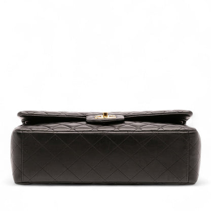 Second hand Chanel Classic Double Flap Maxi Lambskin Leather Chevron Shoulder Bag Black - Tabita Bags