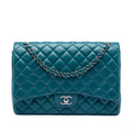 Second hand Chanel Classic Double Flap Maxi Lambskin Leather Chevron Shoulder Bag Blue - Tabita Bags