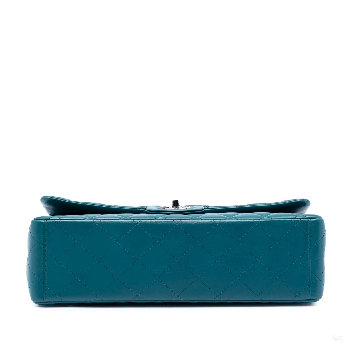 Second hand Chanel Classic Double Flap Maxi Lambskin Leather Chevron Shoulder Bag Blue - Tabita Bags