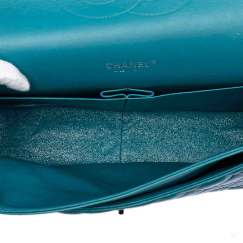 Second hand Chanel Classic Double Flap Maxi Lambskin Leather Chevron Shoulder Bag Blue - Tabita Bags