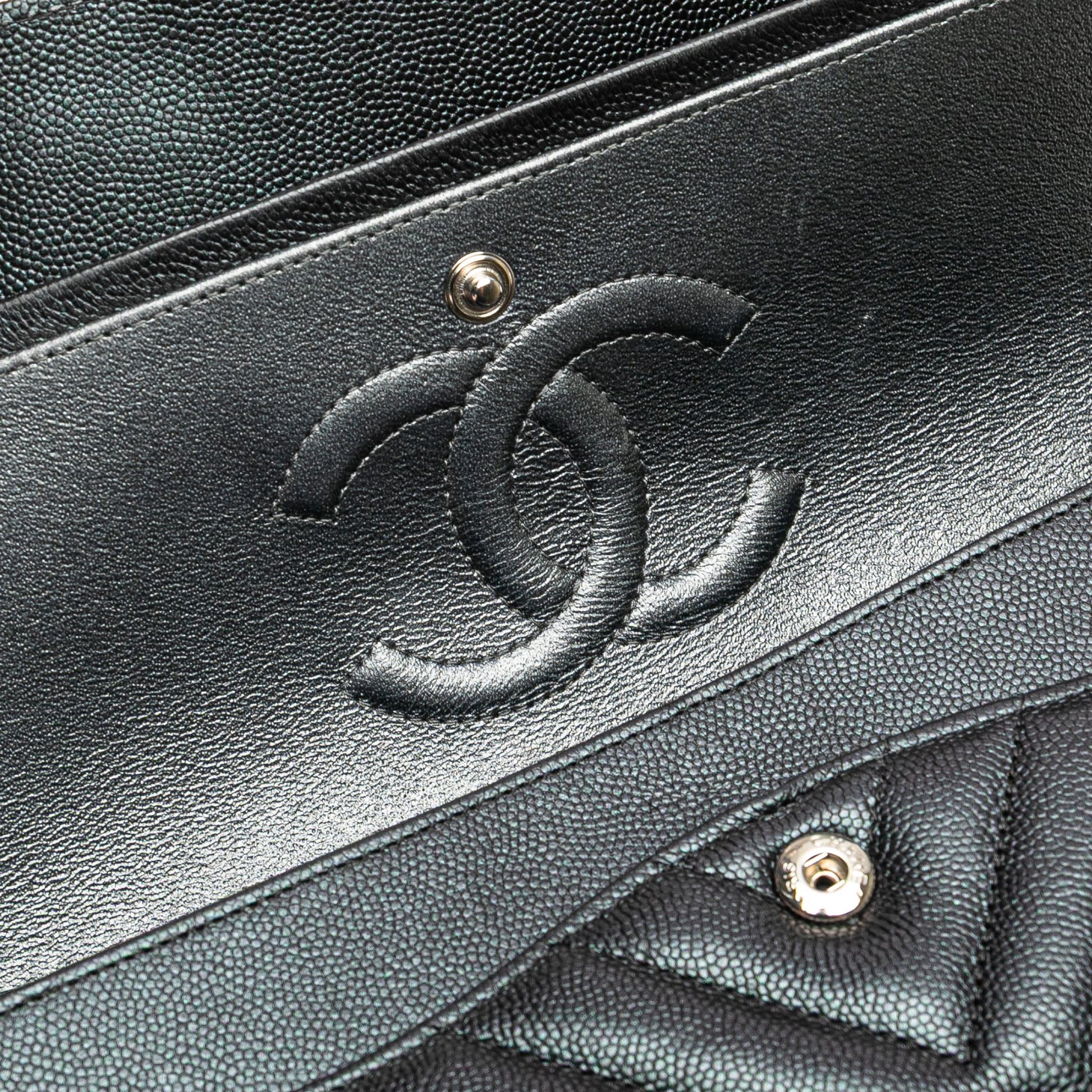 Second hand Chanel Classic Double Flap Medium Caviar Leather Chevron Shoulder Bag Black - Tabita Bags