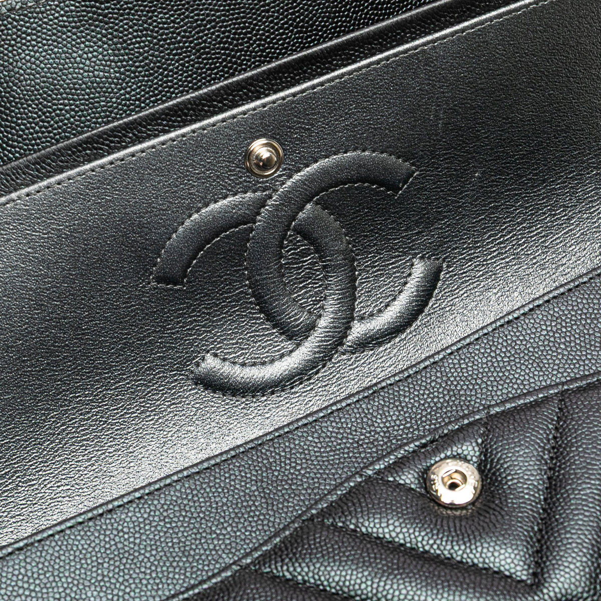 Second hand Chanel Classic Double Flap Medium Caviar Leather Chevron Shoulder Bag Black - Tabita Bags