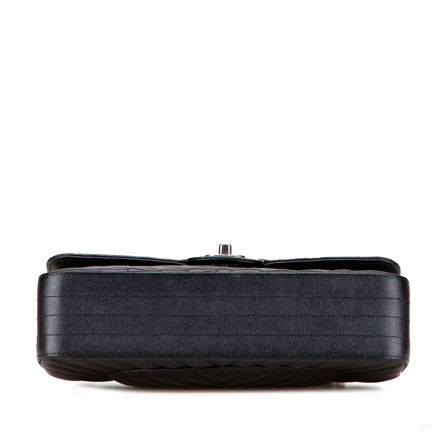 Second hand Chanel Classic Double Flap Medium Caviar Leather Chevron Shoulder Bag Black - Tabita Bags