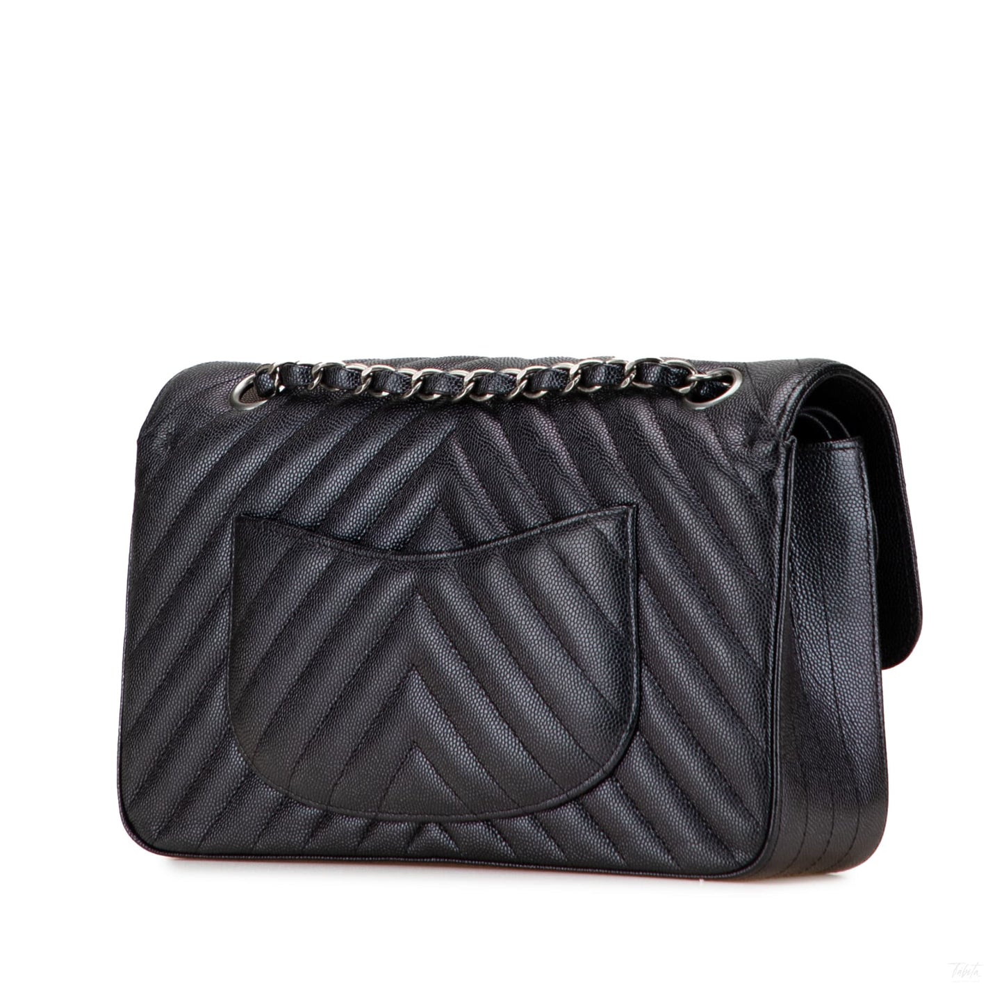 Second hand Chanel Classic Double Flap Medium Caviar Leather Chevron Shoulder Bag Black - Tabita Bags
