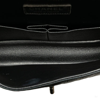 Second hand Chanel Classic Double Flap Medium Caviar Leather Chevron Shoulder Bag Black - Tabita Bags