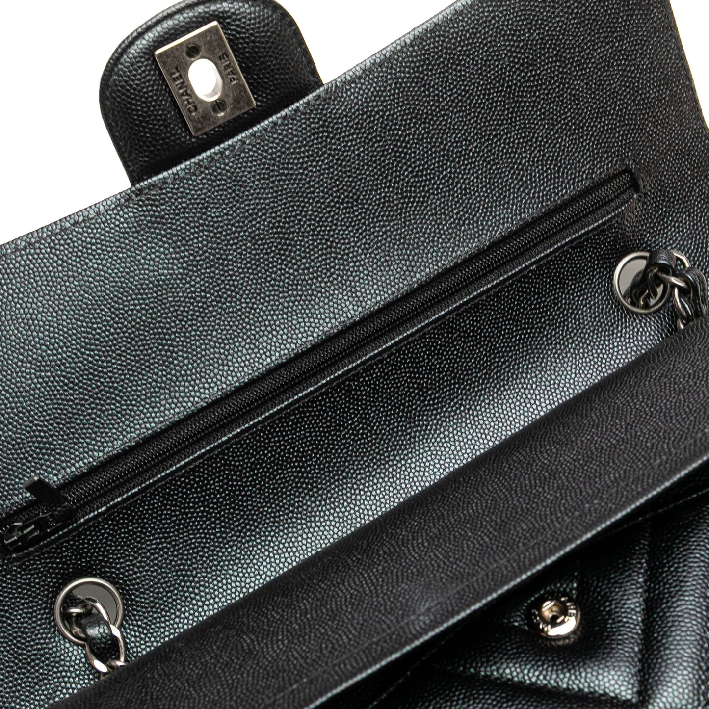 Second hand Chanel Classic Double Flap Medium Caviar Leather Chevron Shoulder Bag Black - Tabita Bags