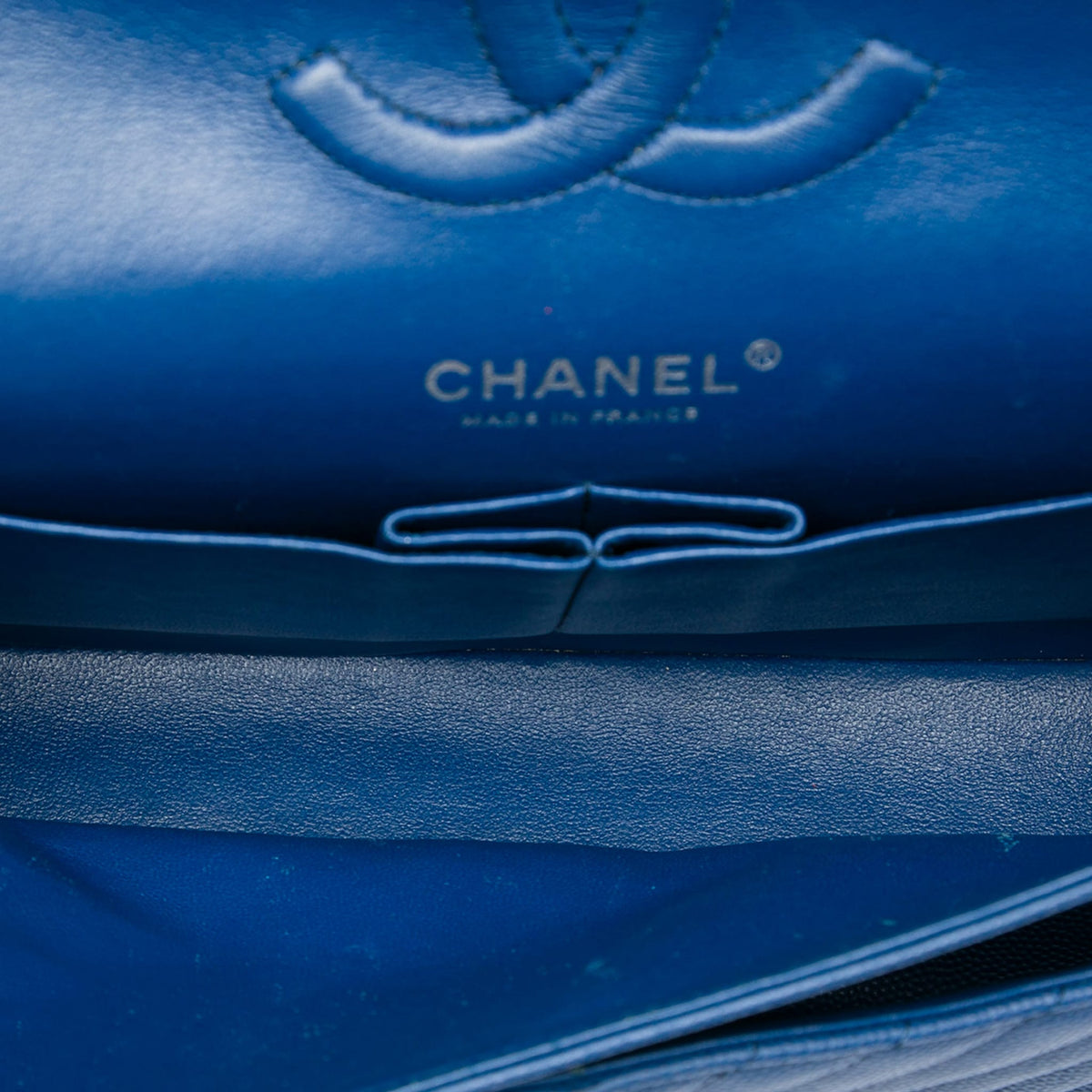 Second hand Chanel Classic Double Flap Medium Caviar Leather Chevron Shoulder Bag Blue - Tabita Bags