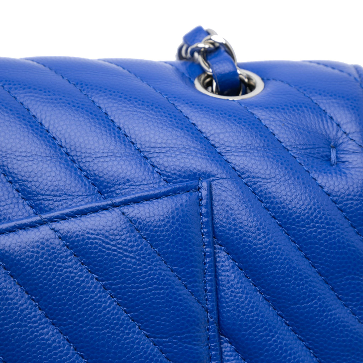 Second hand Chanel Classic Double Flap Medium Caviar Leather Chevron Shoulder Bag Blue - Tabita Bags