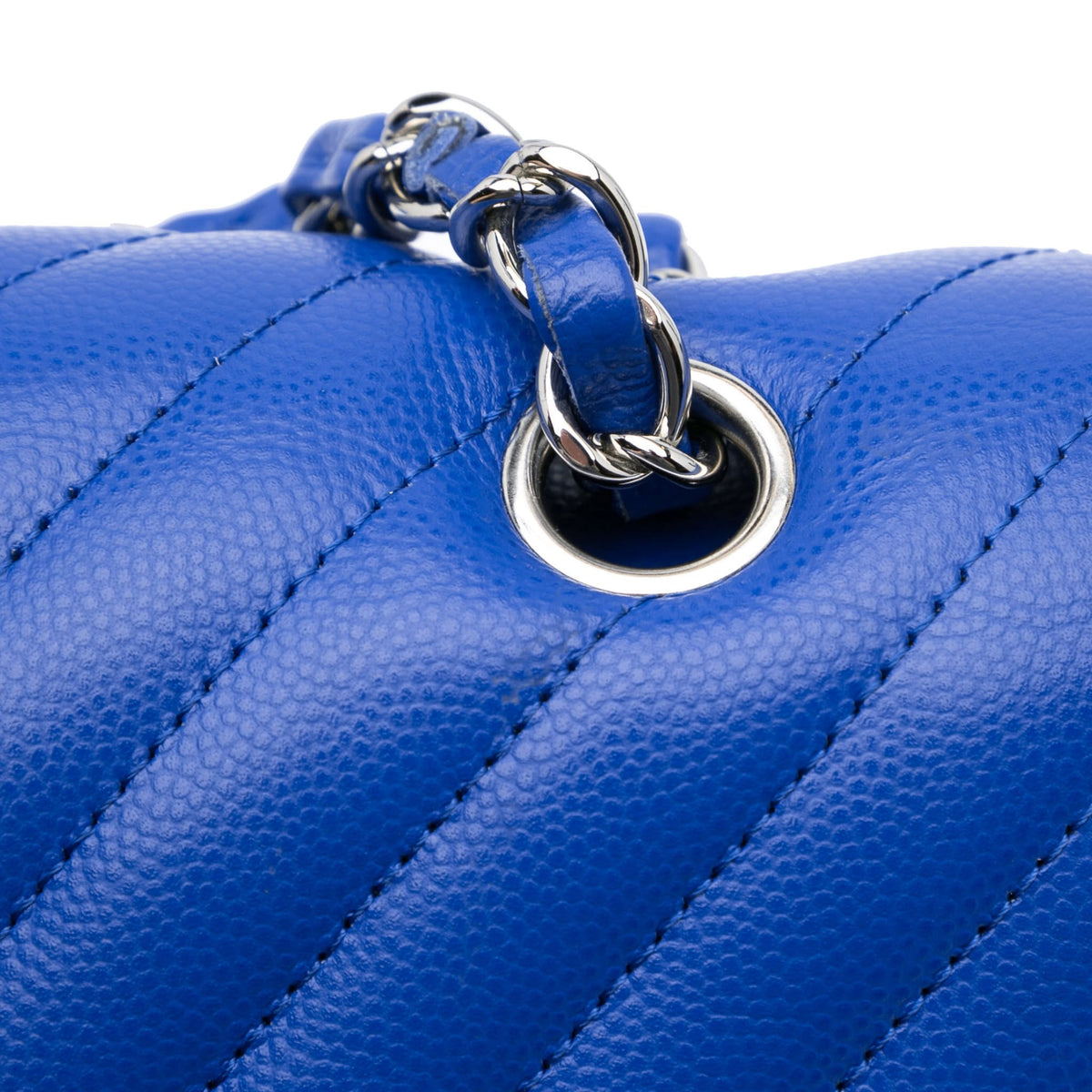 Second hand Chanel Classic Double Flap Medium Caviar Leather Chevron Shoulder Bag Blue - Tabita Bags