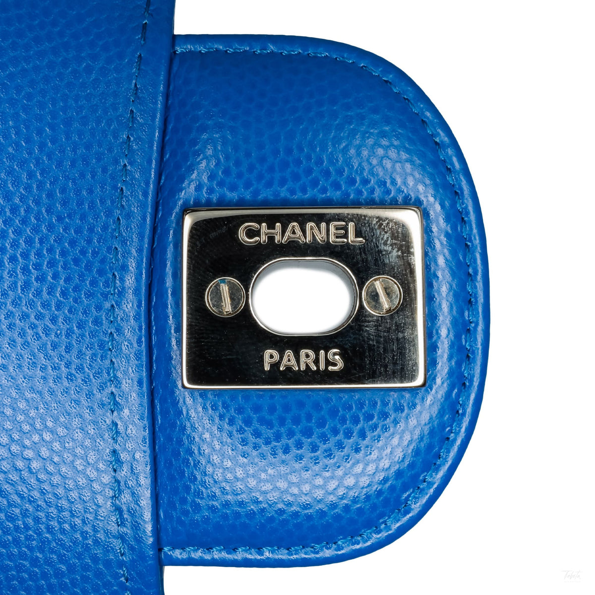 Second hand Chanel Classic Double Flap Medium Caviar Leather Chevron Shoulder Bag Blue - Tabita Bags