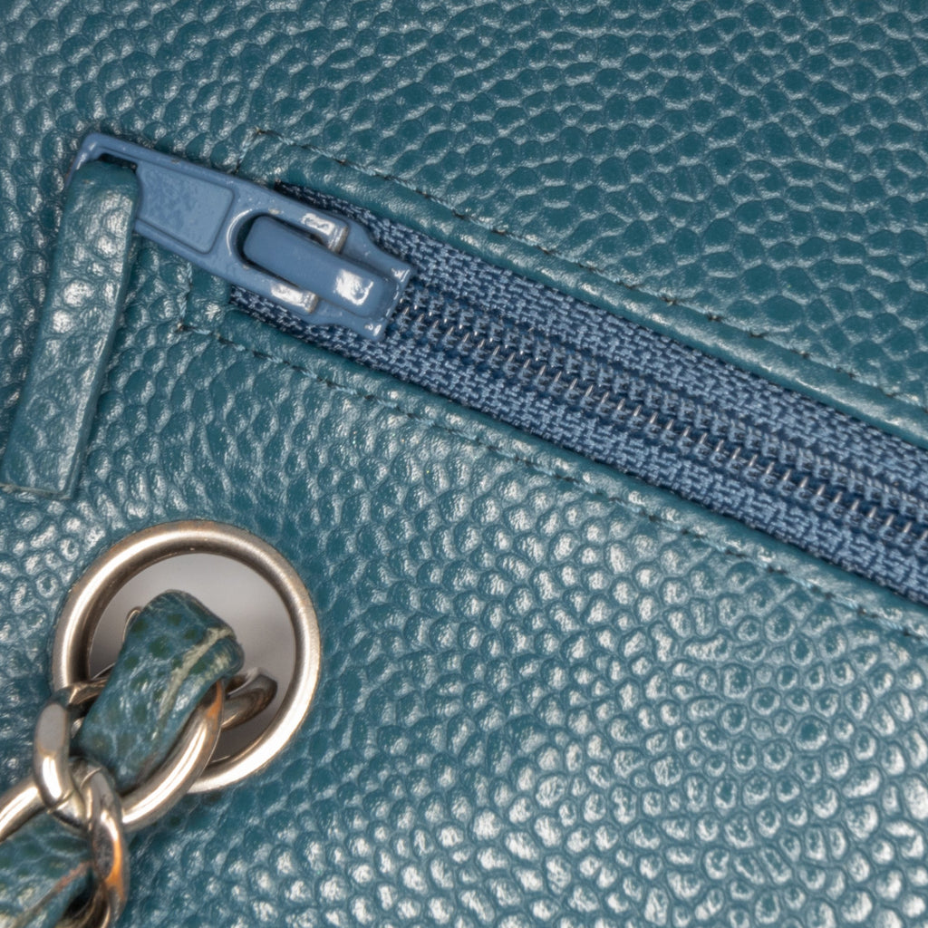 Second hand Chanel Classic Double Flap Medium Caviar Leather Chevron Shoulder Bag Blue - Tabita Bags