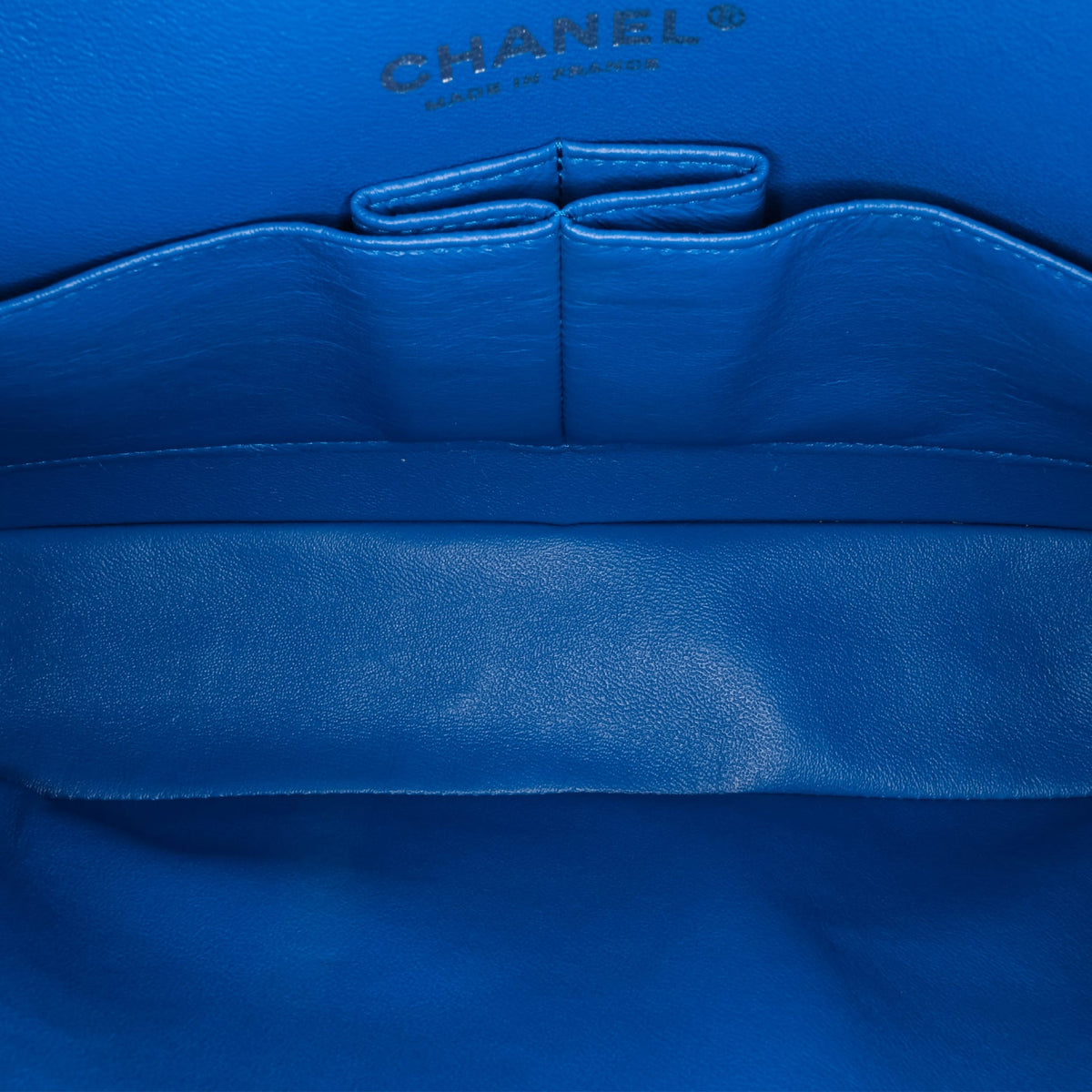 Second hand Chanel Classic Double Flap Medium Caviar Leather Chevron Shoulder Bag Blue - Tabita Bags