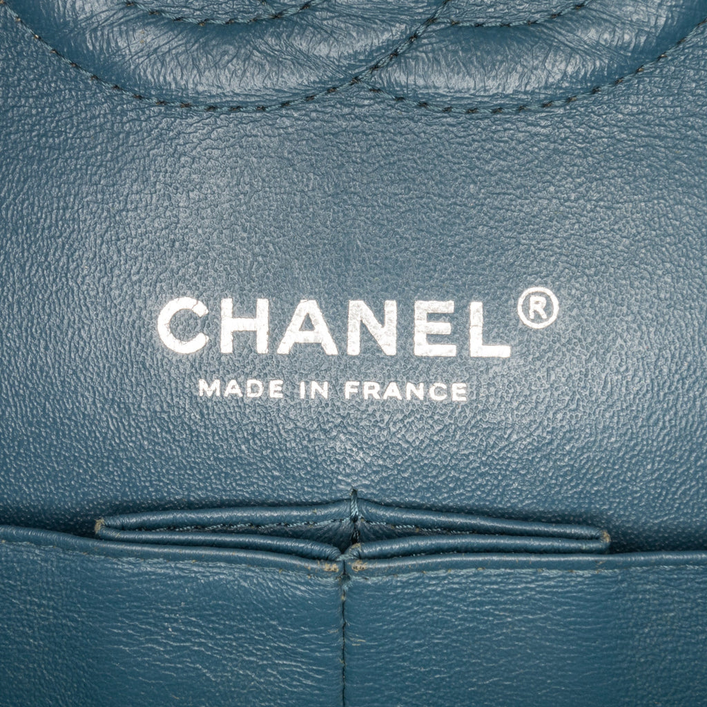 Second hand Chanel Classic Double Flap Medium Caviar Leather Chevron Shoulder Bag Blue - Tabita Bags