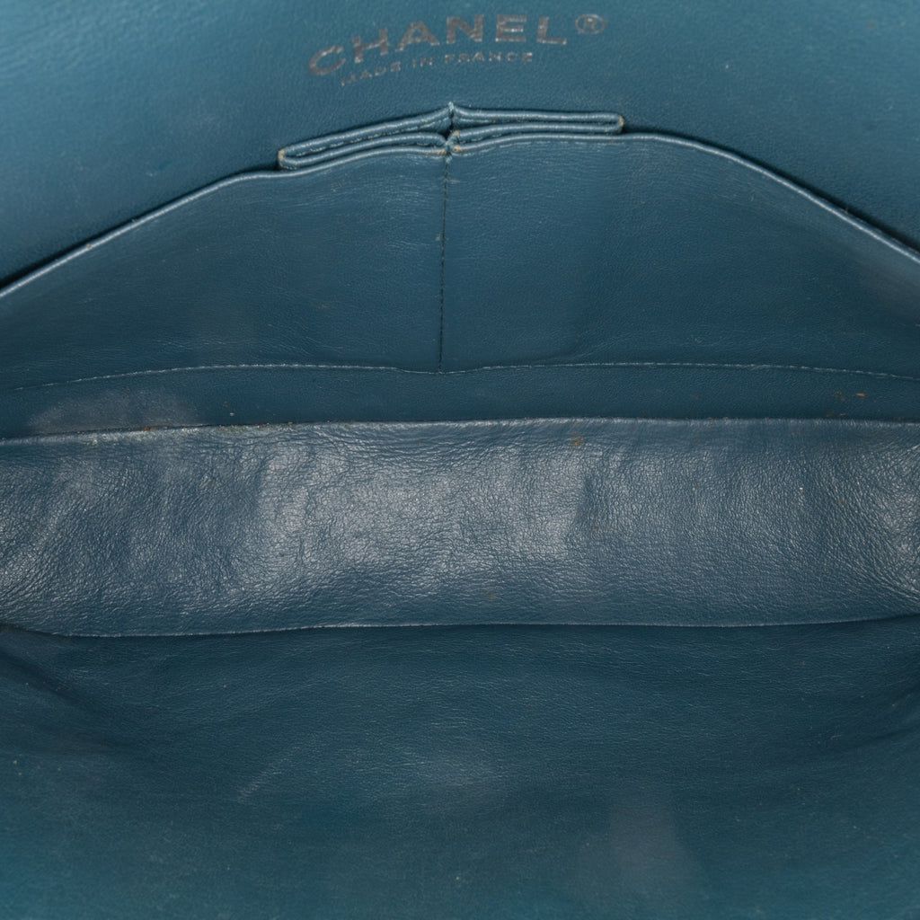 Second hand Chanel Classic Double Flap Medium Caviar Leather Chevron Shoulder Bag Blue - Tabita Bags