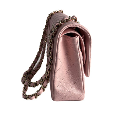 Second hand Chanel Classic Double Flap Medium Caviar Leather Matelassè Shoulder Bag 22P - Tabita Bags