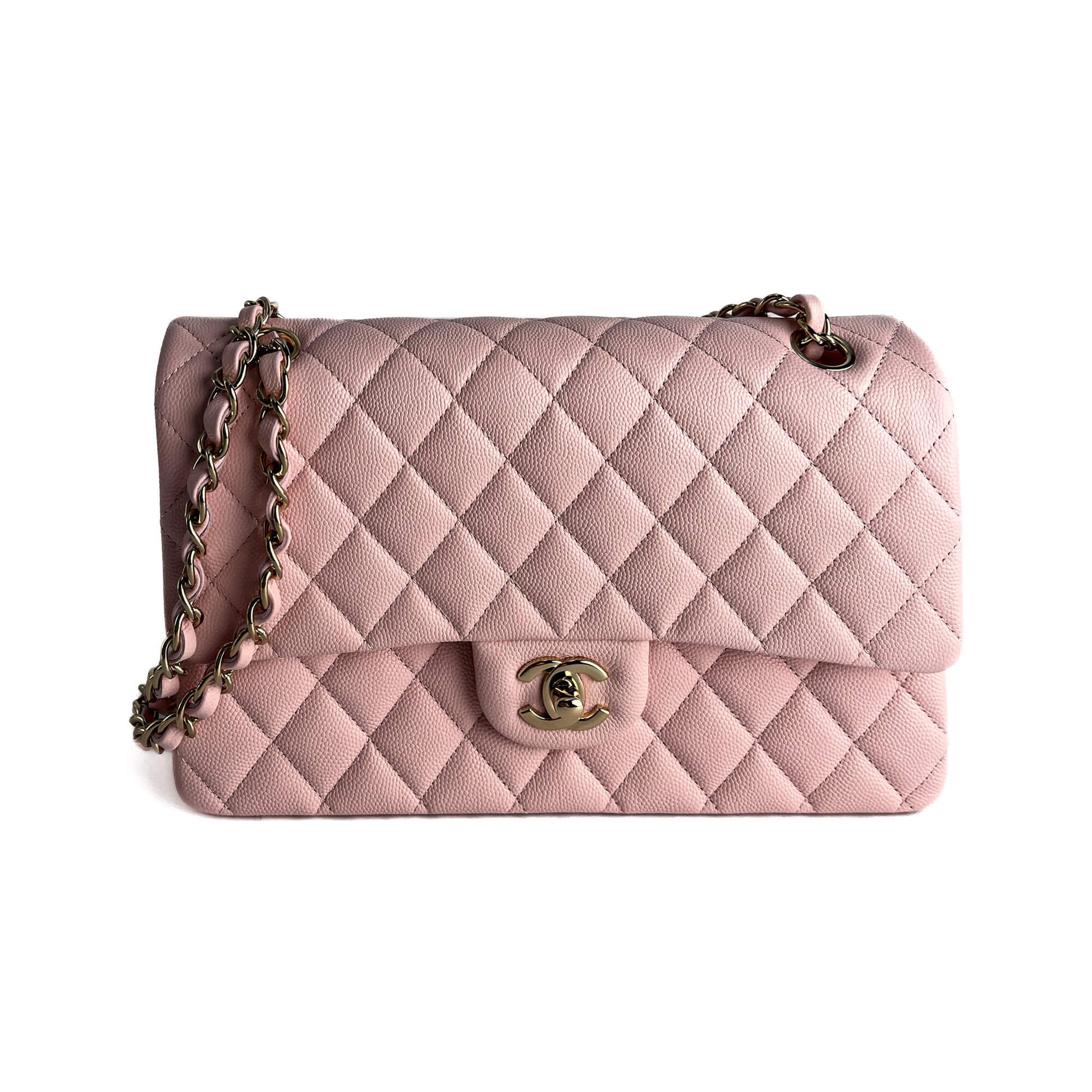 Second hand Chanel Classic Double Flap Medium Caviar Leather Matelassè Shoulder Bag 22P - Tabita Bags