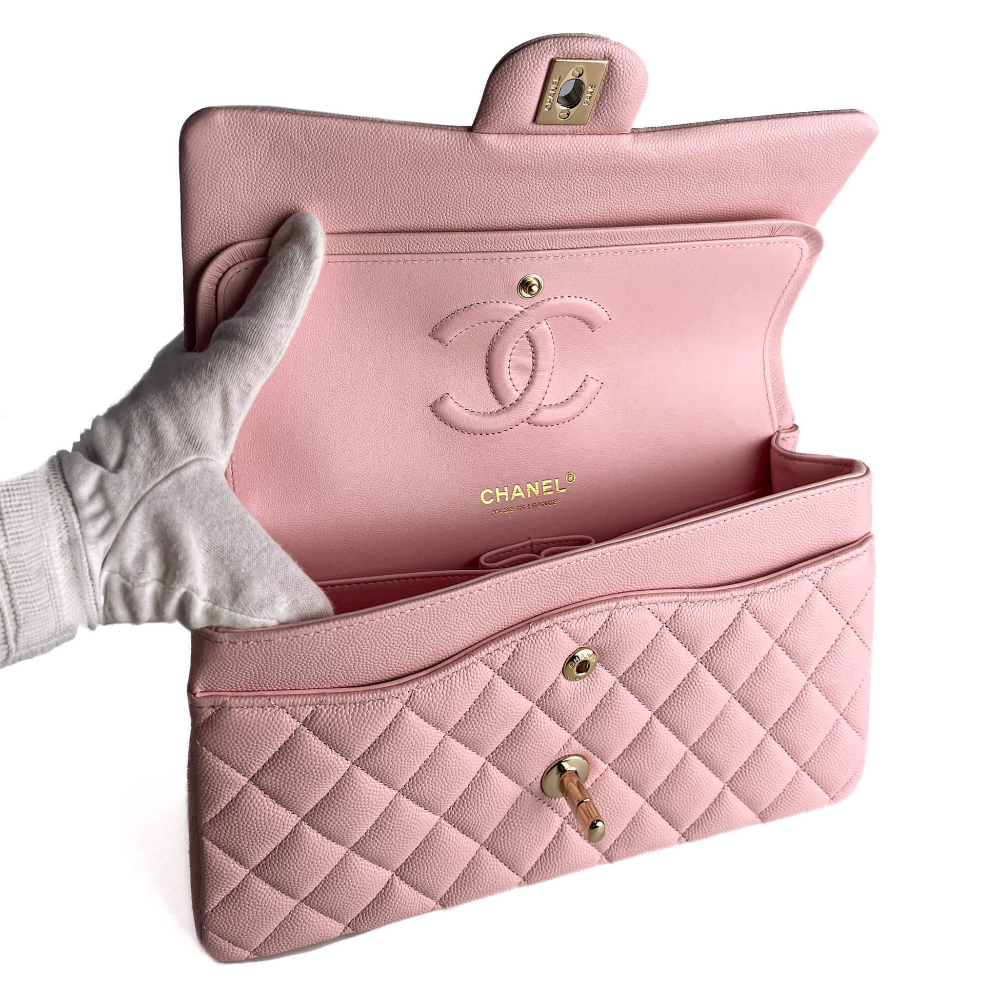 Second hand Chanel Classic Double Flap Medium Caviar Leather Matelassè Shoulder Bag 22P - Tabita Bags