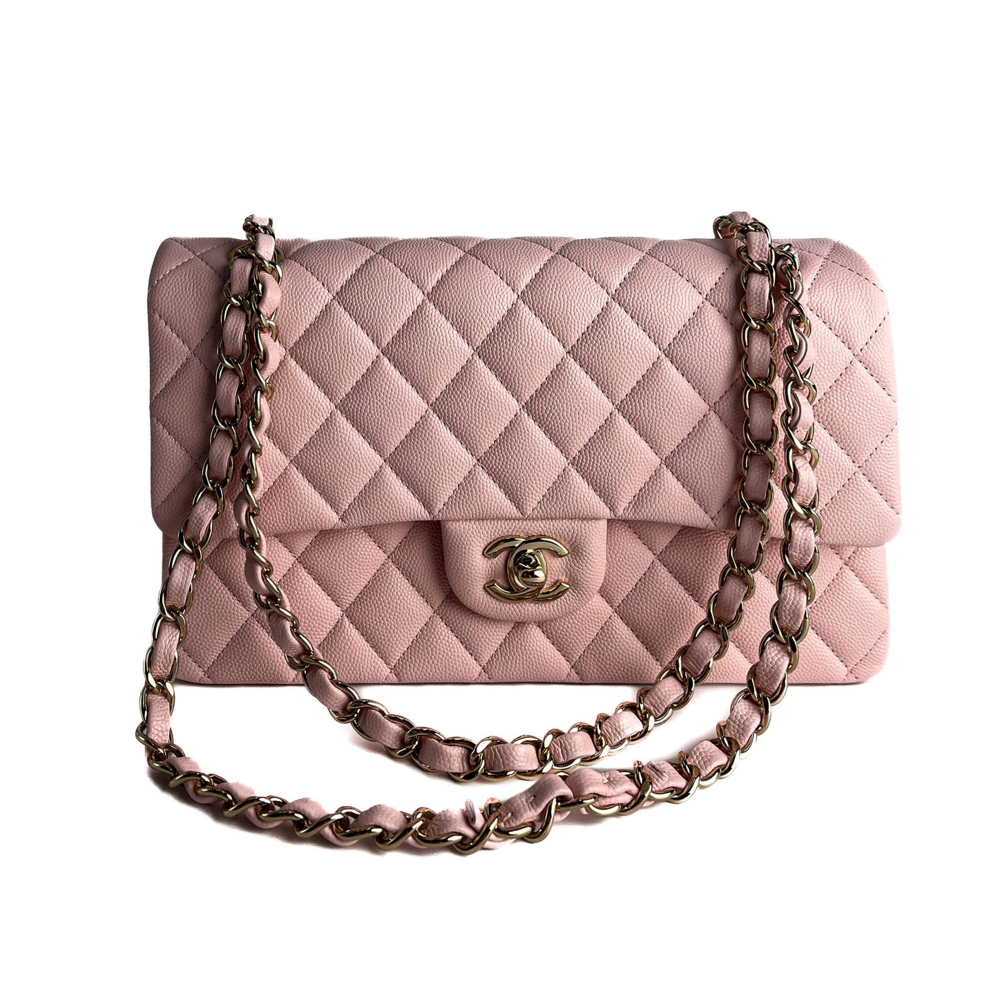 Second hand Chanel Classic Double Flap Medium Caviar Leather Matelassè Shoulder Bag 22P - Tabita Bags