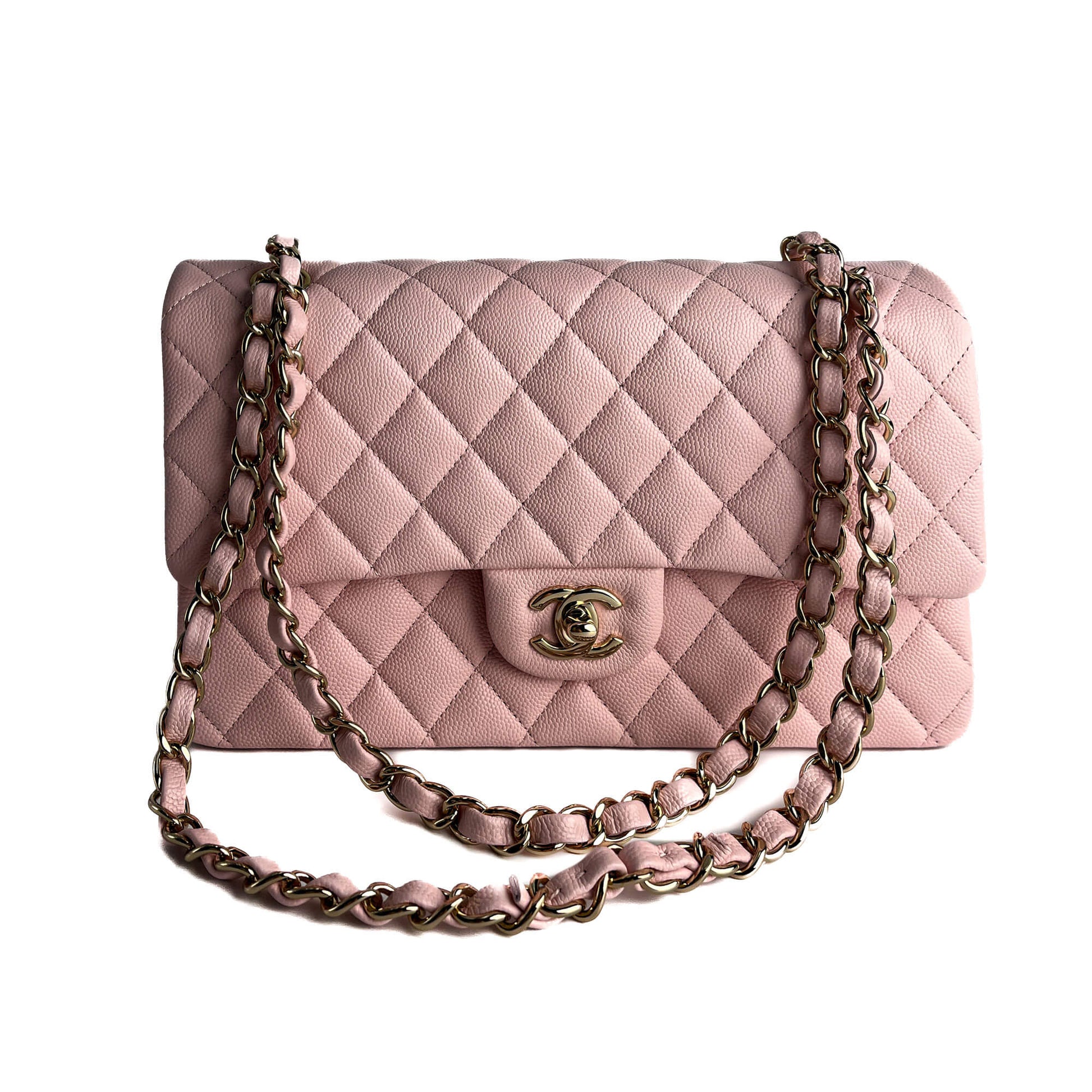 Second hand Chanel Classic Double Flap Medium Caviar Leather Matelassè Shoulder Bag 22P - Tabita Bags