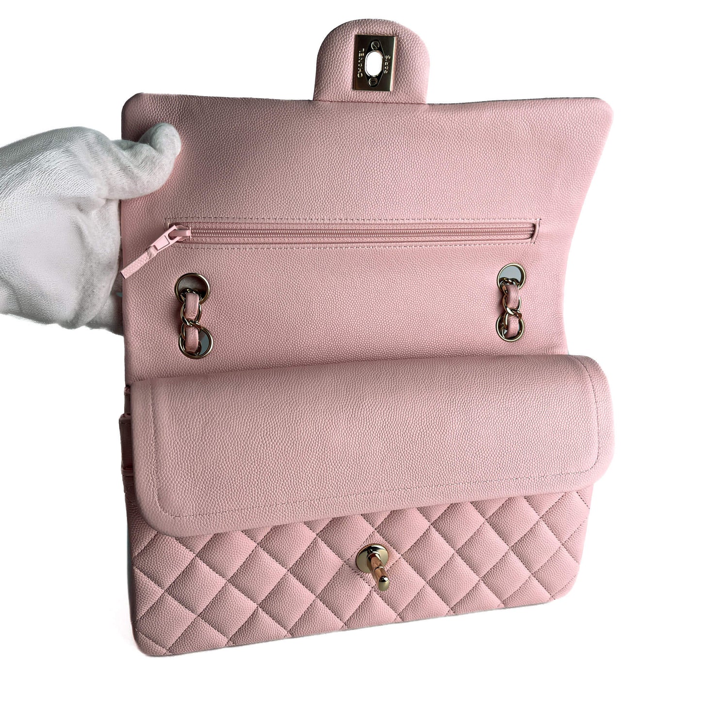 Second hand Chanel Classic Double Flap Medium Caviar Leather Matelassè Shoulder Bag 22P - Tabita Bags