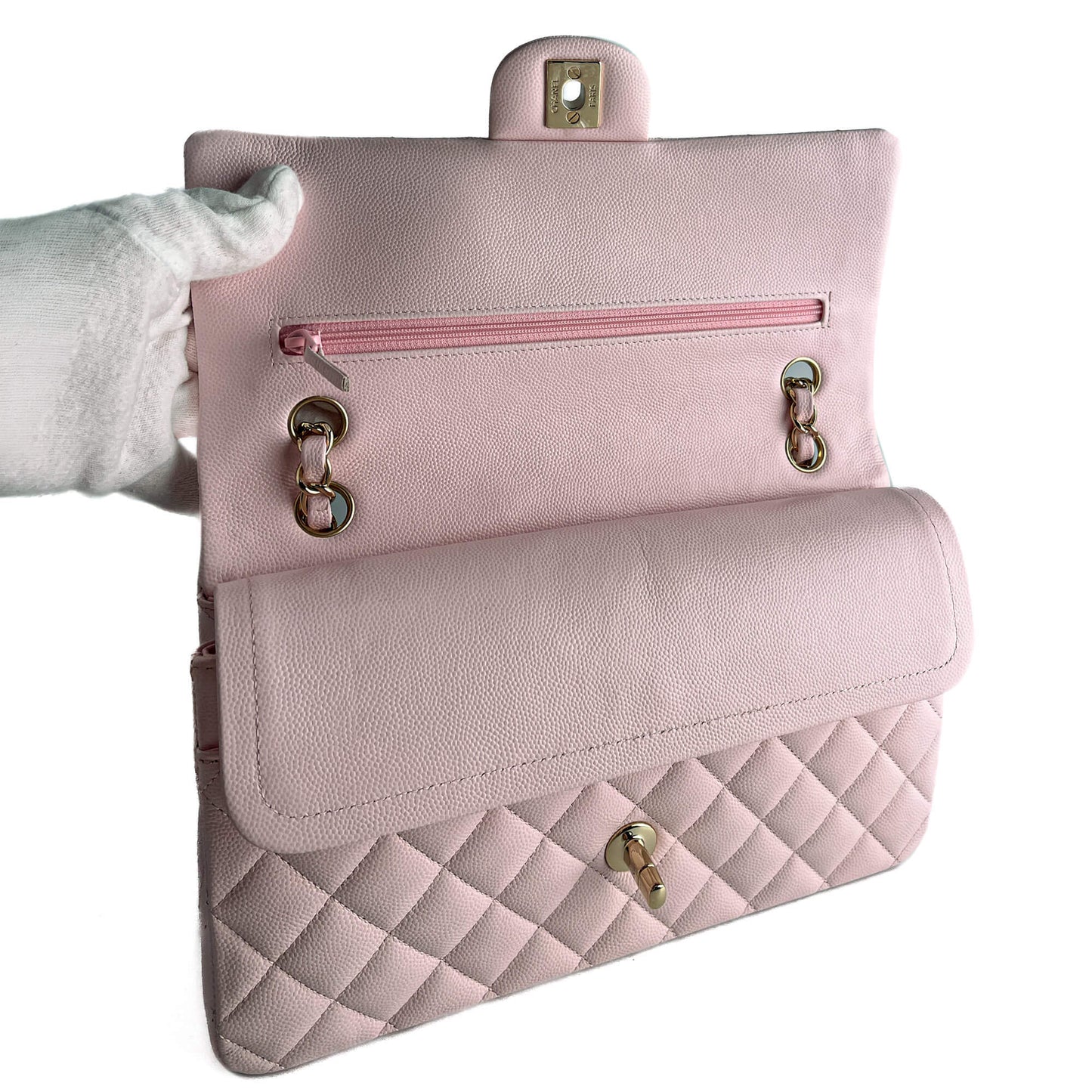 Second hand Chanel Classic Double Flap Medium Caviar Leather Matelassè Shoulder Bag 22S - Tabita Bags