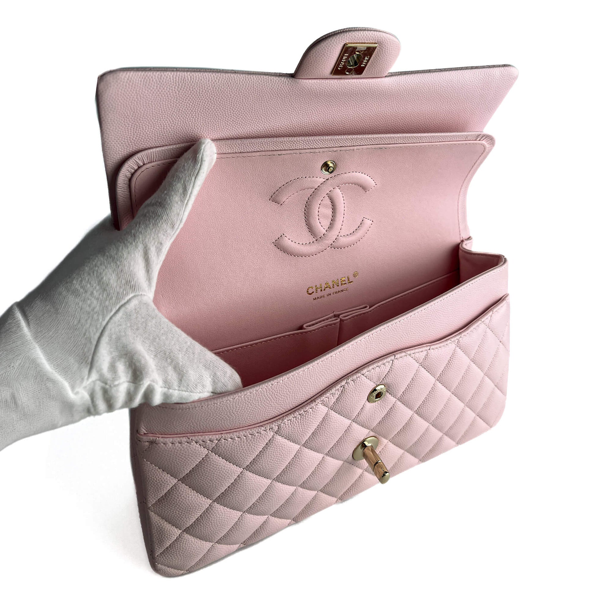 Second hand Chanel Classic Double Flap Medium Caviar Leather Matelassè Shoulder Bag 22S - Tabita Bags