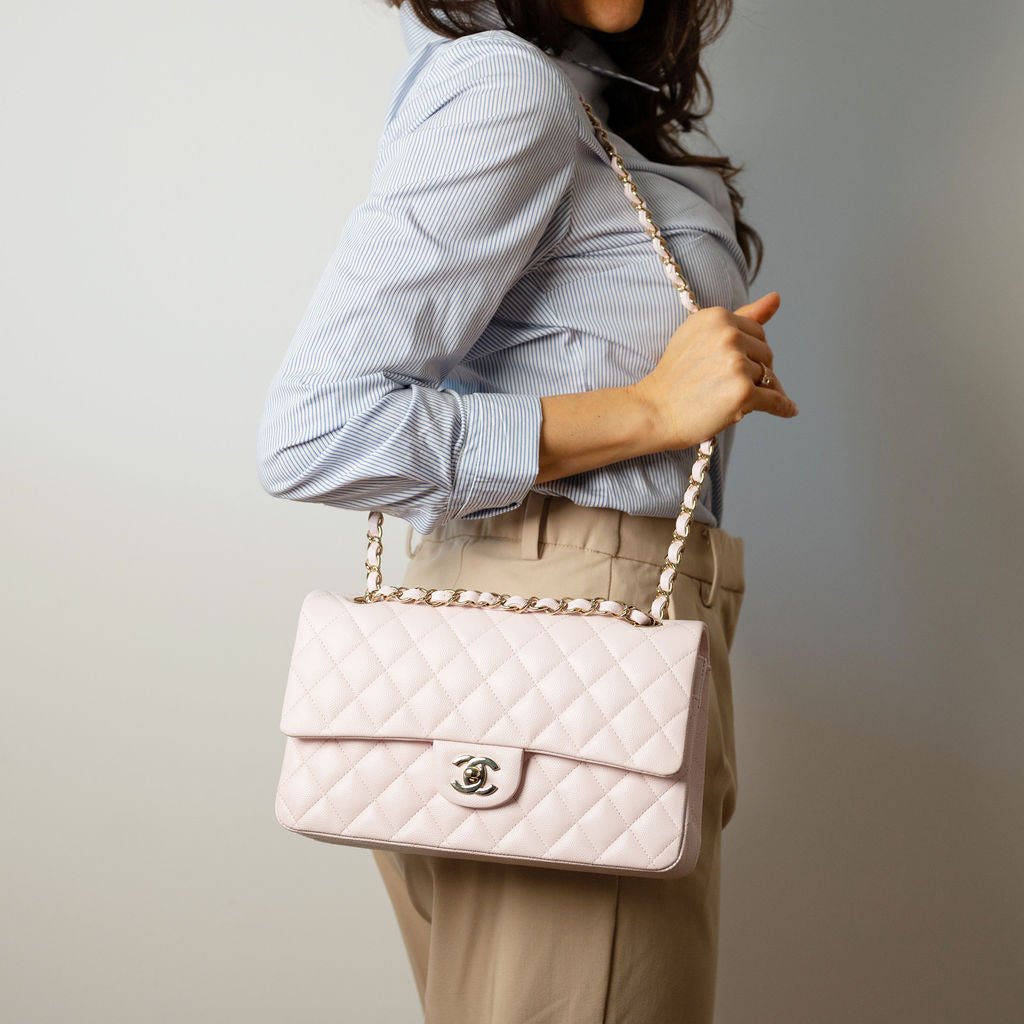 Second hand Chanel Classic Double Flap Medium Caviar Leather Matelassè Shoulder Bag 22S - Tabita Bags