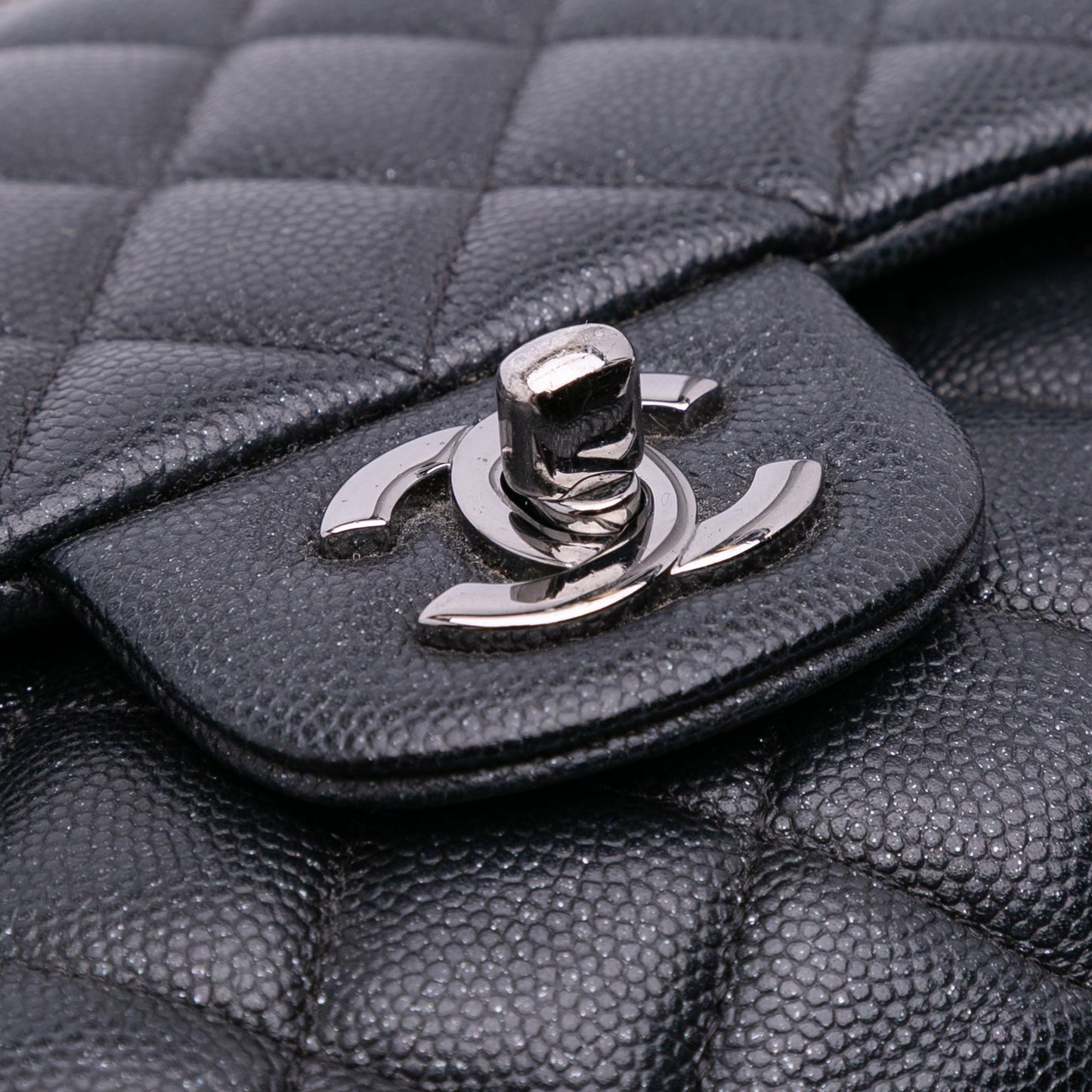 Second hand Chanel Classic Double Flap Medium Caviar Leather Matelassè Shoulder Bag Black - Tabita Bags