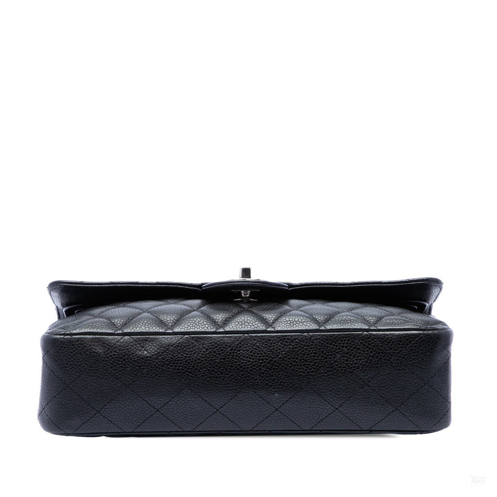 Second hand Chanel Classic Double Flap Medium Caviar Leather Matelassè Shoulder Bag Black - Tabita Bags