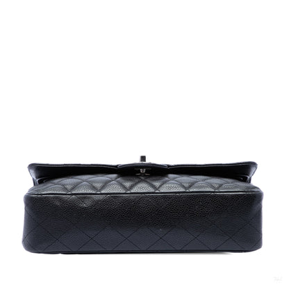 Second hand Chanel Classic Double Flap Medium Caviar Leather Matelassè Shoulder Bag Black - Tabita Bags