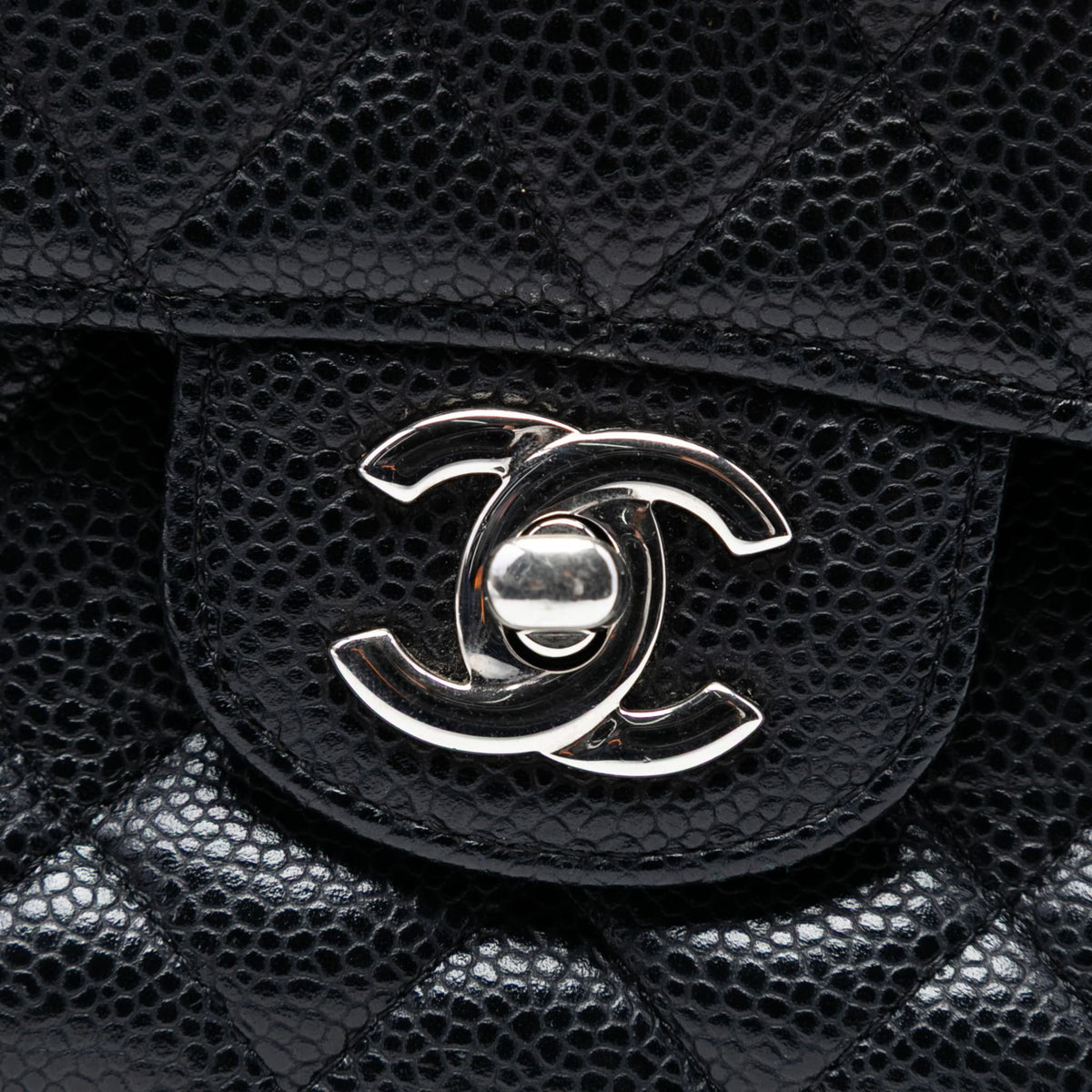 Second hand Chanel Classic Double Flap Medium Caviar Leather Matelassè Shoulder Bag Black - Tabita Bags