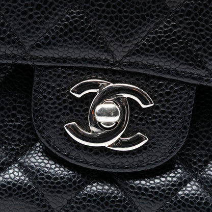 Second hand Chanel Classic Double Flap Medium Caviar Leather Matelassè Shoulder Bag Black - Tabita Bags